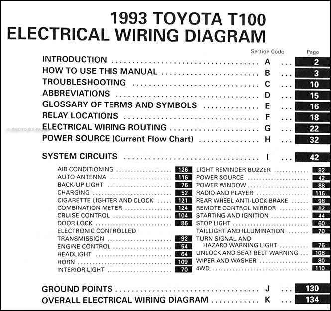 1993 Toyota T100 Truck Wiring Diagram Manual Original