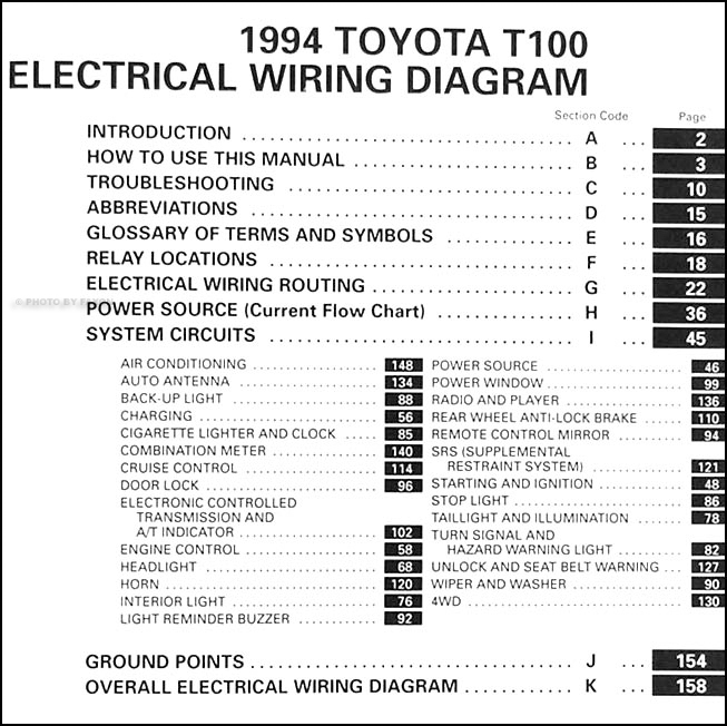 1994 Toyota T100 Truck Wiring Diagram Manual Original