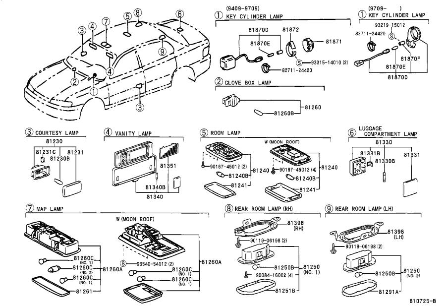 1997 Toyota Avalon Rear Seat Entertainment Dome Light Bulb 