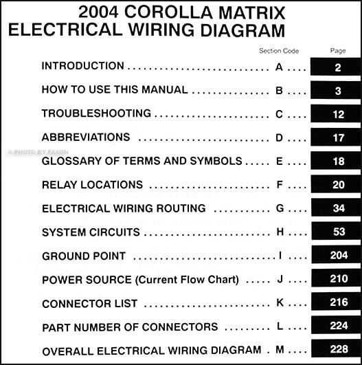 2004 Toyota Corolla Matrix Wiring Diagram Manual Original