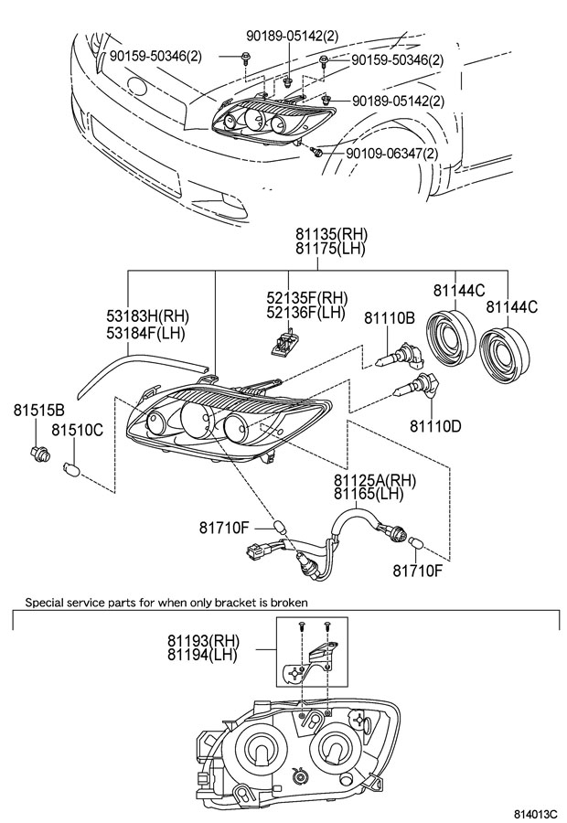2005 Scion TC Unit Headlamp Rh Unit Assy 8113021130 Toyota 