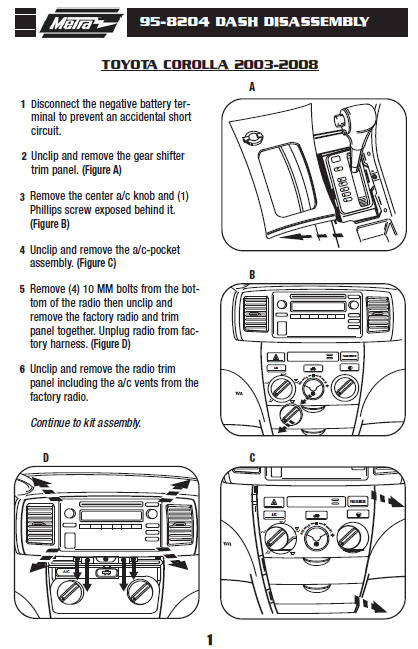 2007 Toyota Corolla Installation Parts Harness Wires Kits Bluetooth