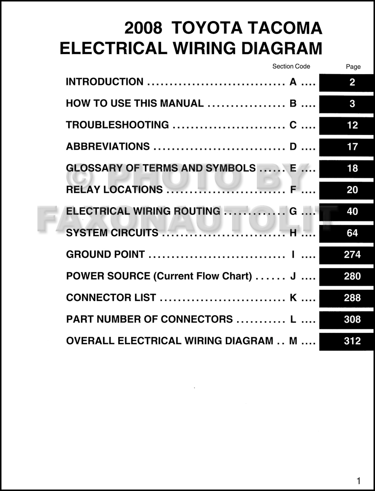 2008 Toyota Tacoma Pickup Wiring Diagram Manual Original