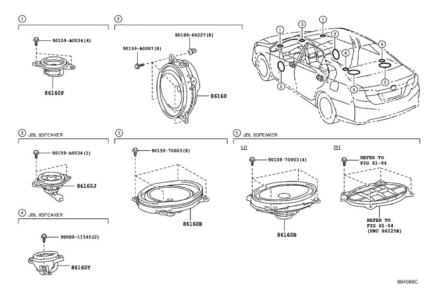 Toyota Camry Speaker Assembly Rear No 2 Audio Jbl Avn 861600WU90 