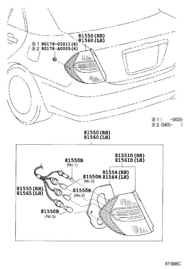 Toyota Camry Tail Light Harness Left Right Rear Cord Socket And 