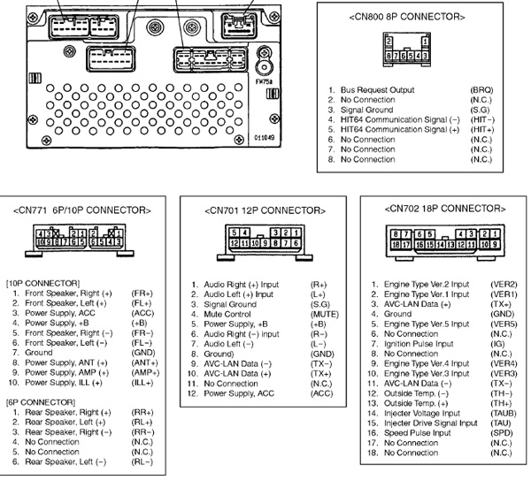 Toyota Corolla 2002 2004 W58300 Head Unit Pinout Diagram 