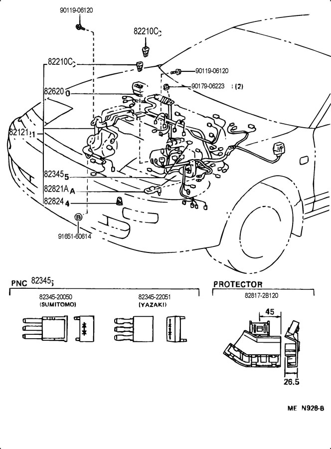 1992 TOYOTA CELICA Connector Wiring Ha 8282420050 Toyota Parts 