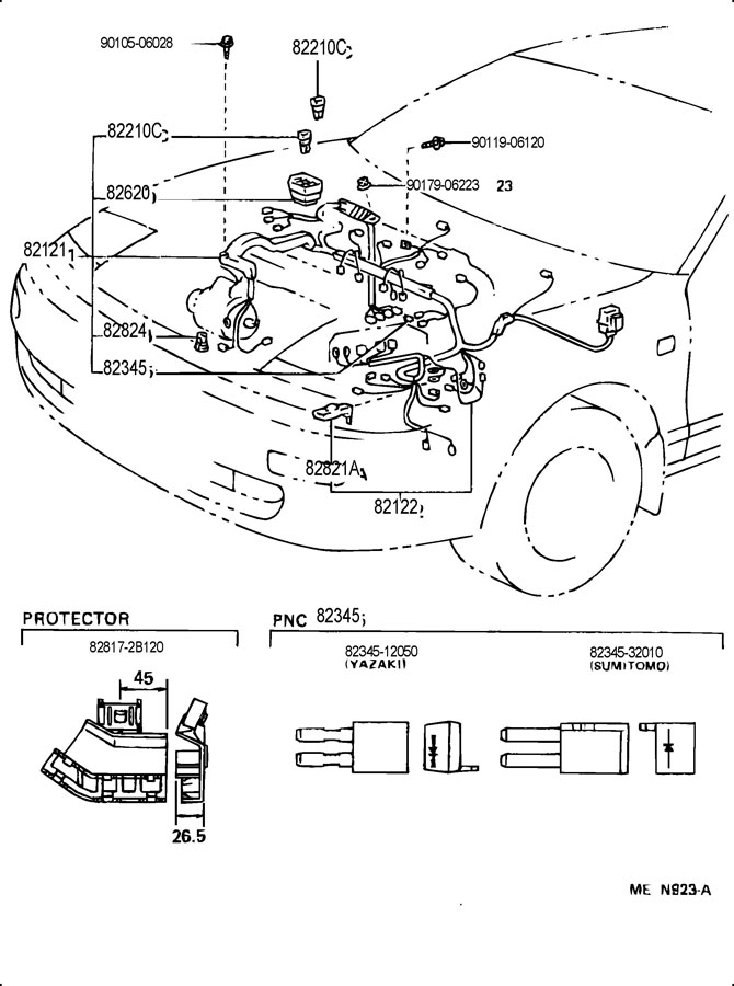 1992 TOYOTA CELICA Connector Wiring Ha 8282420050 Toyota Parts 