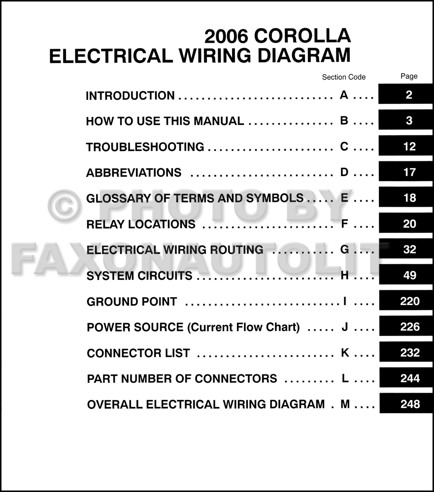 2006 Toyota Corolla Wiring Diagram Manual Original