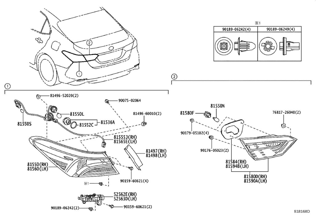 2018 Toyota Camry Tail Light Socket Left Right Rear Lamp 