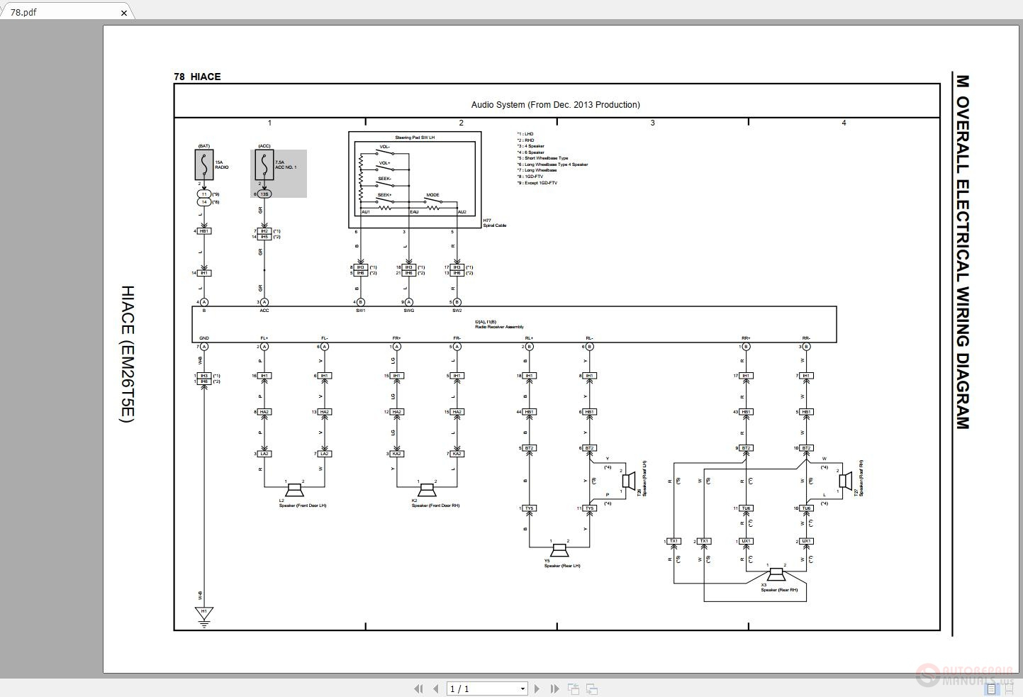 Toyota Hiace 2006 2018 Electrical Wiring Diagram Auto Repair Manual 